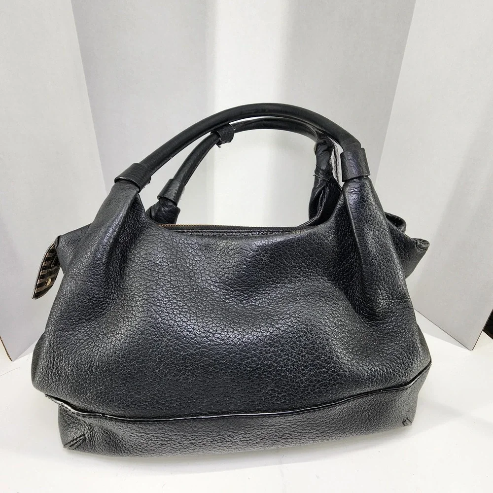 Kate Spade Black Leather Tassel Handbag Purse‎ With Gold Tone Hardware EUC